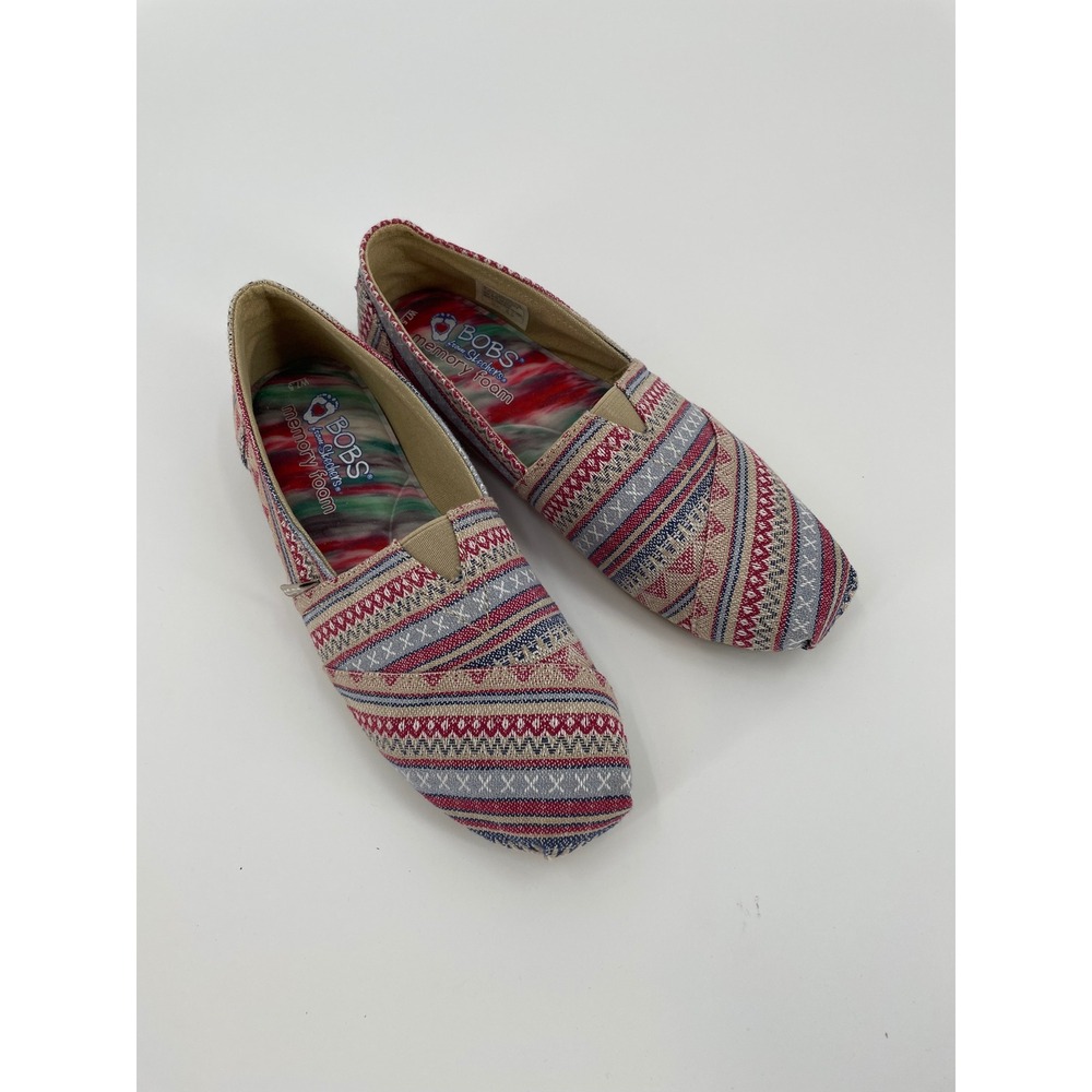 Skechers BOBS Memory Foam Slip On Shoes Womens 7.5 Tribal Stripe Comfort Flats